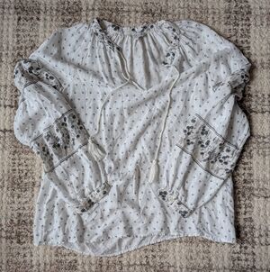 Lucky Brand White and Black Floral Blouse